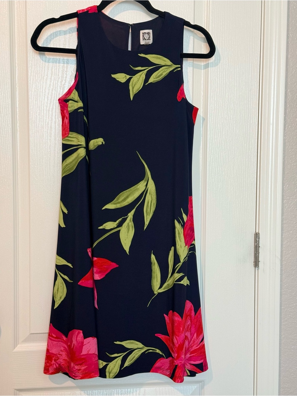Anne Klein Navy Sleeveless Dress with Pink Floral Print